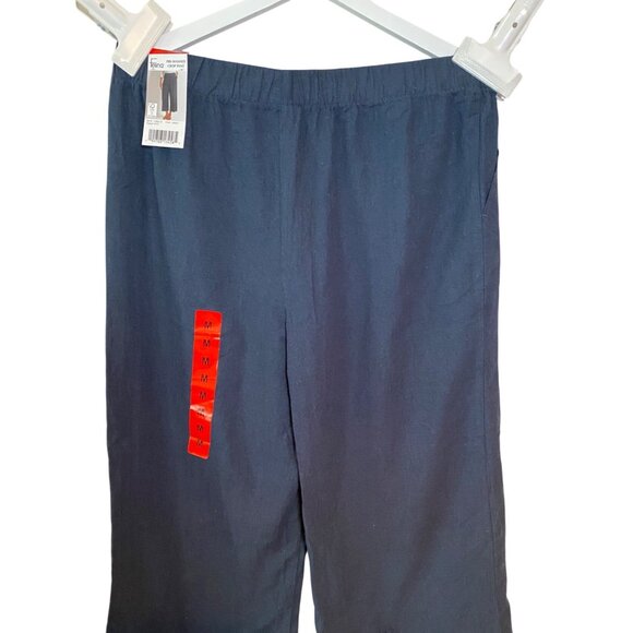 FELINA Pre-Washed Crop Pants MED Navy Elastic Waist Cotton Linen Blend - Picture 5 of 7